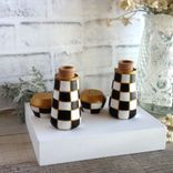 Vintage Checks Salt And Pepper Shaker Hand Painted Black And White Checked Decor 4 small
