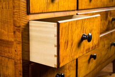 Reproduction Shaker Bureau. Dyed Curly Maple With Hand Rubbed Finish. 2 small