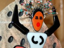 Marble Sculpture With Fused Glass Elements - "Pink Flamenco" 2 small