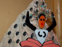 Marble Sculpture With Fused Glass Elements - "Pink Flamenco" 3 small