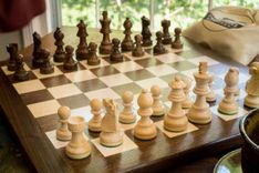 Walnut And Maple Checkers/Chess Board With Carved Border 1 small