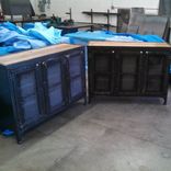 Custom Wine Cellar Cabinets, Reclaimed Wood And Steel Cabinets, Hammered Copper Sink, Mini Fridge 3 small