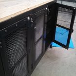 Custom Wine Cellar Cabinets, Reclaimed Wood And Steel Cabinets, Hammered Copper Sink, Mini Fridge 5 small