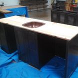Custom Wine Cellar Cabinets, Reclaimed Wood And Steel Cabinets, Hammered Copper Sink, Mini Fridge 6 small