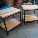 Modern L Shaped Ash Top And Steel Desk, Wood Top Printer Stand,Stainless Kitchen Cart 2 small