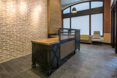 Custom L Shaped Reception Desk / Metal & Wood Desk / Reclaimed Beetle Kill Wood Top 2 small