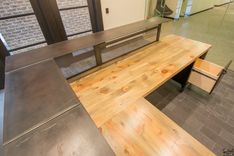 Custom L Shaped Reception Desk / Metal & Wood Desk / Reclaimed Beetle Kill Wood Top 3 small