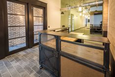 Custom L Shaped Reception Desk / Metal & Wood Desk / Reclaimed Beetle Kill Wood Top 6 small