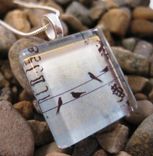 Glass Tile Pendant With Birds On A Wire On Silver Snake Chain Necklace 3 small