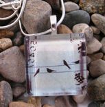 Glass Tile Pendant With Birds On A Wire On Silver Snake Chain Necklace 4 small