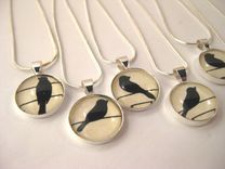 Small Glass Pendant With Blackbird Silhouette Design On Silver Snake Chain Necklace 1 small