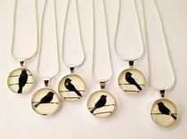 Small Glass Pendant With Blackbird Silhouette Design On Silver Snake Chain Necklace 2 small