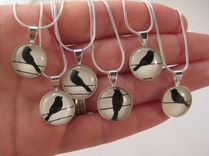 Small Glass Pendant With Blackbird Silhouette Design On Silver Snake Chain Necklace 3 small