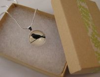 Small Glass Pendant With Blackbird Silhouette Design On Silver Snake Chain Necklace 4 small