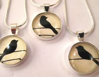 Small Glass Pendant With Blackbird Silhouette Design On Silver Snake Chain Necklace 5 small