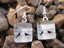 Glass Tile Earrings With Birds On A Wire Design 1 small