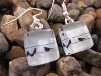 Glass Tile Earrings With Birds On A Wire Design 2 small
