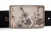 Resin Belt Buckle With Grey Plum Blossom Design 1 small