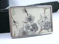 Resin Belt Buckle With Grey Plum Blossom Design 2 small