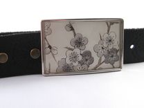 Resin Belt Buckle With Grey Plum Blossom Design 3 small
