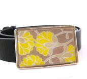 Resin Belt Buckle With Yellow Zinnias Design 1 small