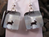 Glass Tile Earrings With Little Forest Rabbit Design 1 small