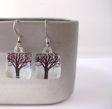 Glass Tile Earrings With Little Forest Rabbit Design 2 small
