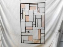 Traditional Geometric Patchwork Quilt Stained Glass Transom, Peach, Cinnamon, Champagne Textures 8 small