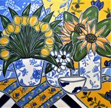 Sunflower Still Life Painting, 24" X 24", Original French Country Art Canvas 1 small