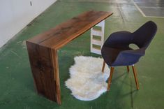 Walnut Waterfall Desk With Custom Ash Wood Ladder Leg 2 small