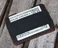 Handmade Leather Parvus Wallet Bison Ol'red Folklore W/ Money Band 2 small