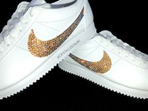 Nike Crystallized Classic Cortez Women's Sneakers Bling Genuine European Crystals Bedazzled White 2 small