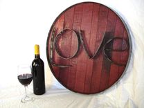 Barrel Head And Ring Art -  Love  - Authentic Wine Barrel Head  Sign 3 small