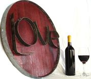 Barrel Head And Ring Art -  Love  - Authentic Wine Barrel Head  Sign 4 small
