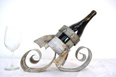 Wine Barrel Ring Bottle Holder - The Rocket - Made From Salvaged California Wine Barrel Rings 1 small