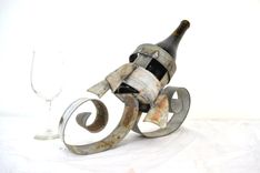 Wine Barrel Ring Bottle Holder - The Rocket - Made From Salvaged California Wine Barrel Rings 4 small