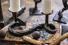 Hand Forged Iron Candlesticks 6 small