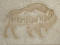 Etched Tile Travertine Buffalo Mural 4 small
