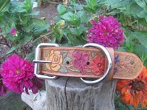 Colorful Leather Dog Collar, Handcarved With Beautiful Flowers 2 small