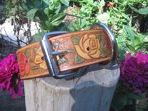 Colorful Leather Dog Collar, Handcarved With Beautiful Flowers 4 small