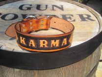 Custom Leather Dog Collar Handcarved With A Karma Theme 2 small