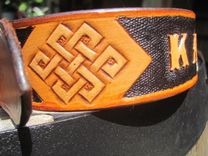 Custom Leather Dog Collar Handcarved With A Karma Theme 3 small