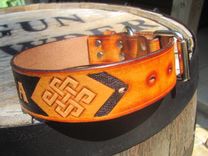 Custom Leather Dog Collar Handcarved With A Karma Theme 4 small
