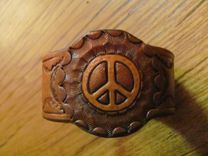 Handstamped Leather Peace Sign Bracelet 1 small