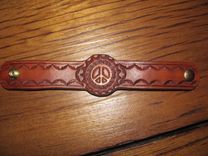 Handstamped Leather Peace Sign Bracelet 2 small