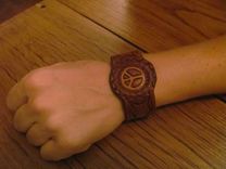 Handstamped Leather Peace Sign Bracelet 3 small