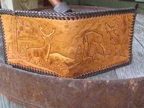 Hunting Design Handcarved Leather Wallet, Big Whitetail Buck, Doe And Fawn 2 small