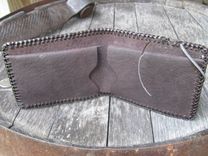 Hunting Design Handcarved Leather Wallet, Big Whitetail Buck, Doe And Fawn 4 small