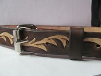 Hand Carved Belt, Two Tone Brown 3 small