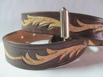 Hand Carved Belt, Two Tone Brown 6 small